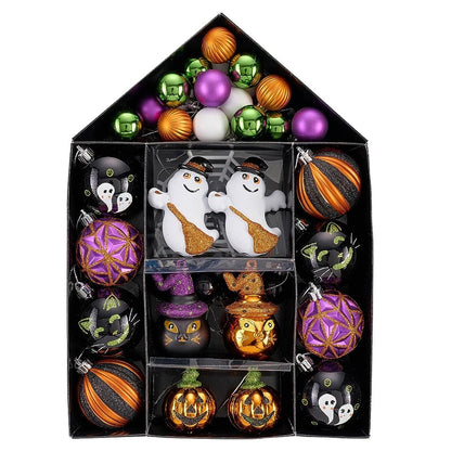 Valery Madelyn Halloween Ornaments Tree Decorations, 40ct Medium Shatterproof Ghost Cat Jack-o'-Lantern Pumpkin Hanging Ball Ornaments Set for Small Tree, Cute Holiday Party Indoor Home Decor