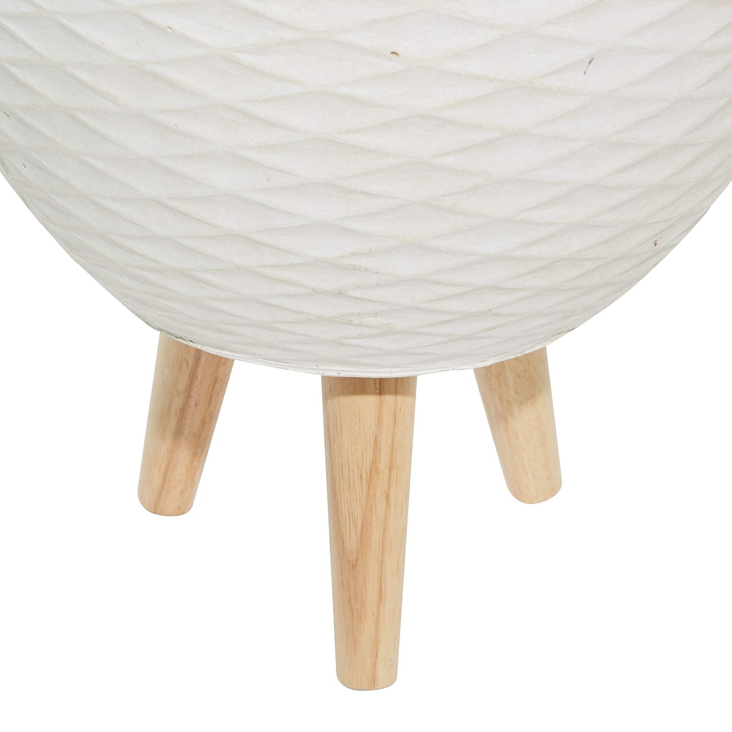 Deco 79 Ceramic Geometric Indoor Outdoor Planter Diamond Patterned Large Planter Pot with Wood Tripod Legs, Set of 2 Planters 16", 14"H, White