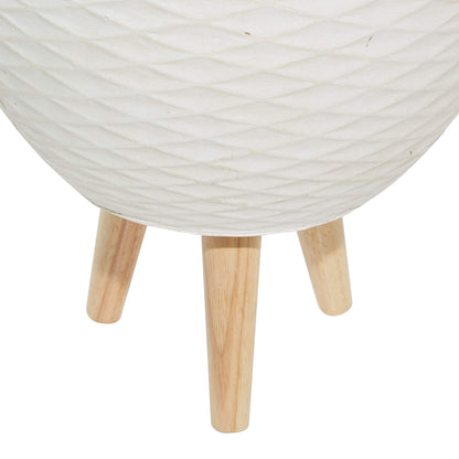 Deco 79 Ceramic Geometric Indoor Outdoor Planter Diamond Patterned Large Planter Pot with Wood Tripod Legs, Set of 2 Planters 16", 14"H, White