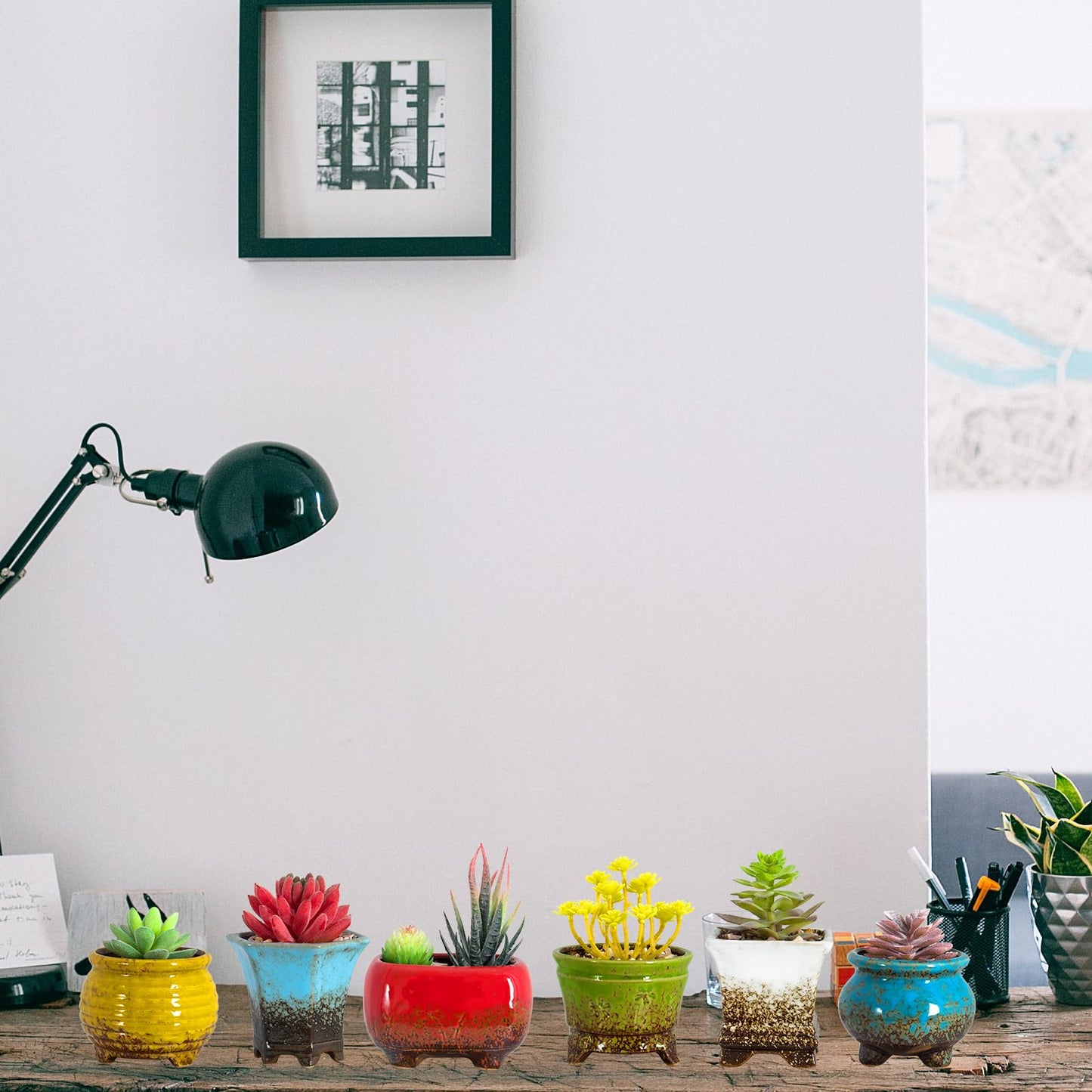 ARTKETTY Succulent Pots - Small Succulent Plant Pots with Drainage Set of 6, Ceramic Cactus Planter Pots for Indoor Unique Flower Planter Container for Home Office Decor