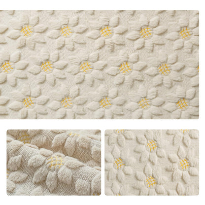 Artoid Mode Beige Soft Plush Faux Fur Jacquard Embroidery Sunflower Spring Table Runner, Kitchen Dining Table Decoration for Home Party Decor 13x48 Inch