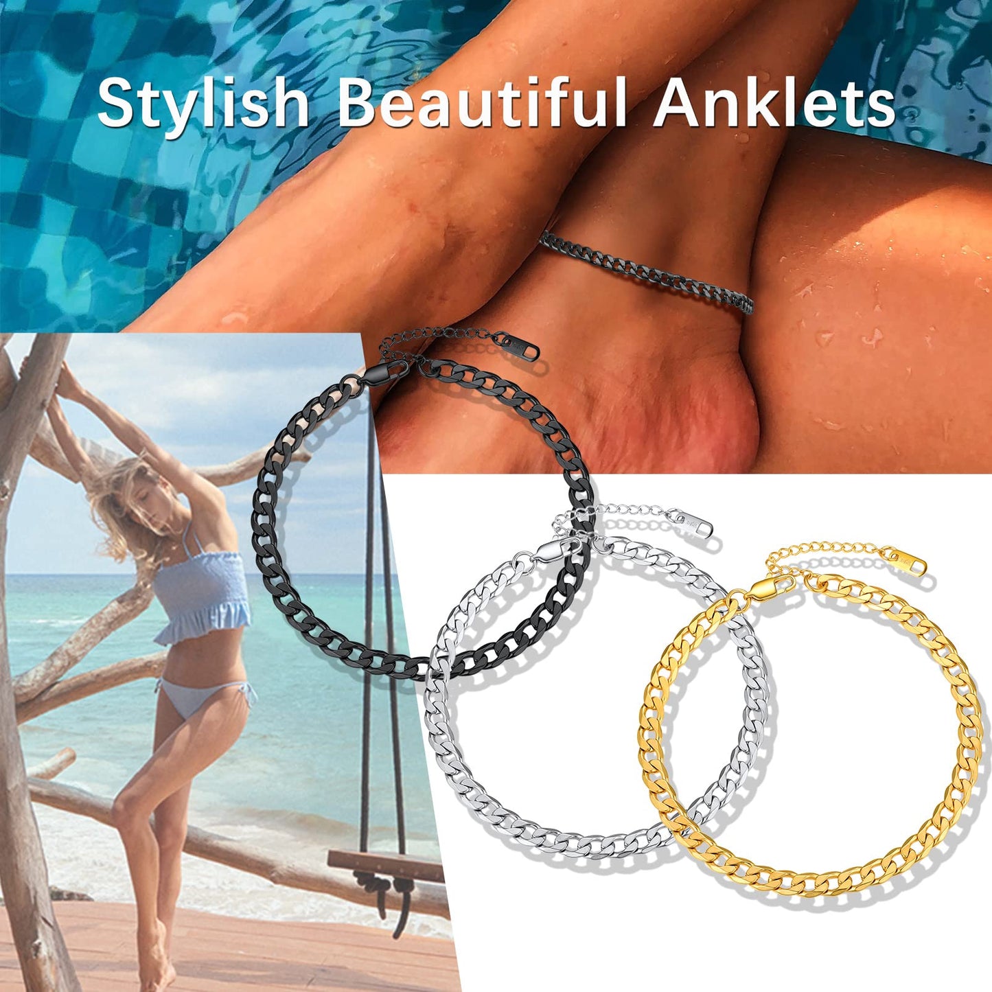 PROSTEEL Gold Cuban Link Anklets For Women Jewelry Summer Beach Foot Chain Anklet Stainless Steel Womens Ankle Bracelets