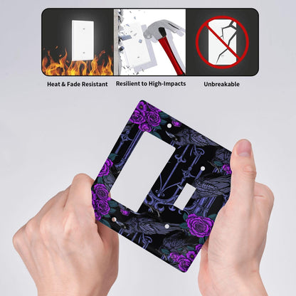 Naiqadnehz Outlet Covers Gothic Style Crow Purple Flowers 1 Toggle 1 Rocker Combination Decorative Wall Plate Light Switch Cover Plate Electrical Switch Plates for Bedroom living Room Decor