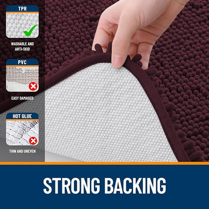 OLANLY Bathroom Rugs 34x21, Extra Soft Absorbent Chenille Bath Rugs, Rubber Backing Quick Dry, Machine Washable Bath Mats for Bathroom Floor, Tub and Shower, Home Decor Accessories, Black Cherry