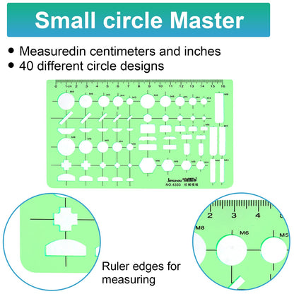 15PCS Geometric Drawings Templates,Transparent Green Plastic Ruler, Drafting Stencils Measuring Tools, Measuring Geometry Rulers for Office, Studying