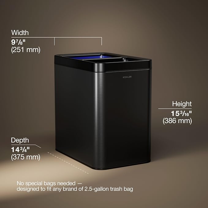 Kohler K-31315-BST 22-Liter Dual-Bin Open-Top Trash Can, Black Stainless Steel