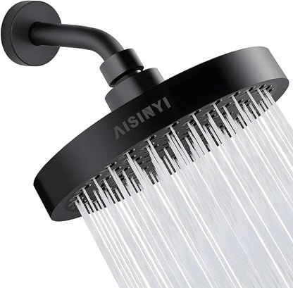 High Pressure Rainfall Shower Head, 6 Inches Showerhead with Perfect Adjustable Replacement, Removable Restrictor, Easy Installation for Your Bathroom Shower Heads (Matte Black + Shower Arm)