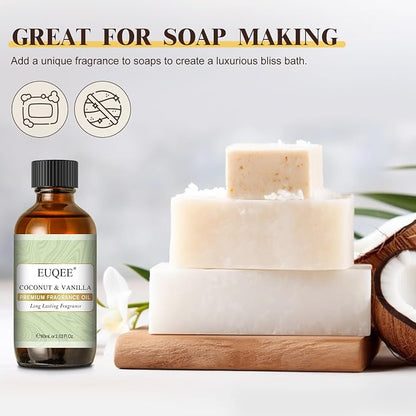 Coconut & Vanilla Fragrance Oils, Premium Essential Oils with Glass Dropper for Diffusers, Candle & Soap Making, Bath Bombs (2.02 Fl oz/60 ml)