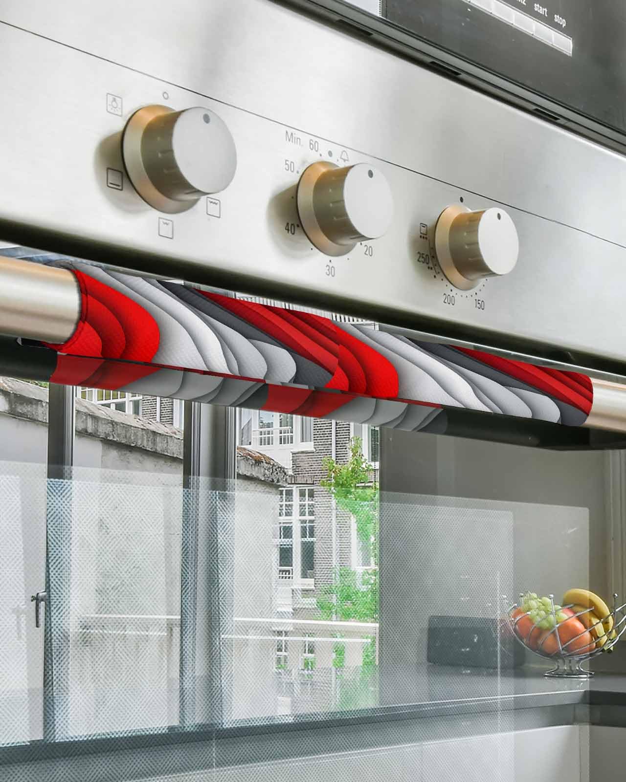 Red Black White Refrigerator Door Handle Covers Set of 2 for Dishwasher Microwave Oven Fridge Stove Appliance Door Handles,Abstract Geometric Grey Beach Stripe Washable Kitchen Bathroom Decor