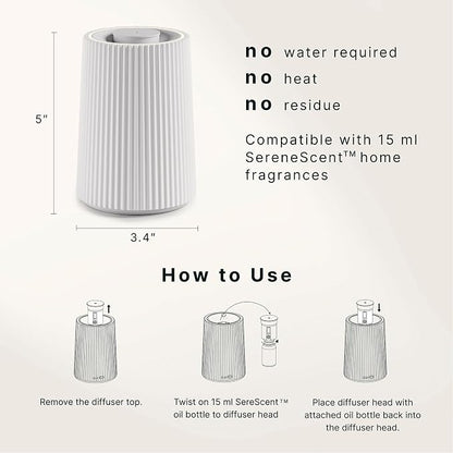 Homedics Waterless Essential Oil Diffuser with 15ml Vanilla Cedarwood Fragrance Oil. SereneScent Cordless Cold Air Scent Diffuser Starter Kit with Ambient Light, Studio 671 (White)