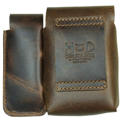 Hide & Drink, Riveted Cigarette and Lighter Holder, Belt Tobacco Case, Smoking Accessories, Full Grain Leather, Handmade, Bourbon Brown