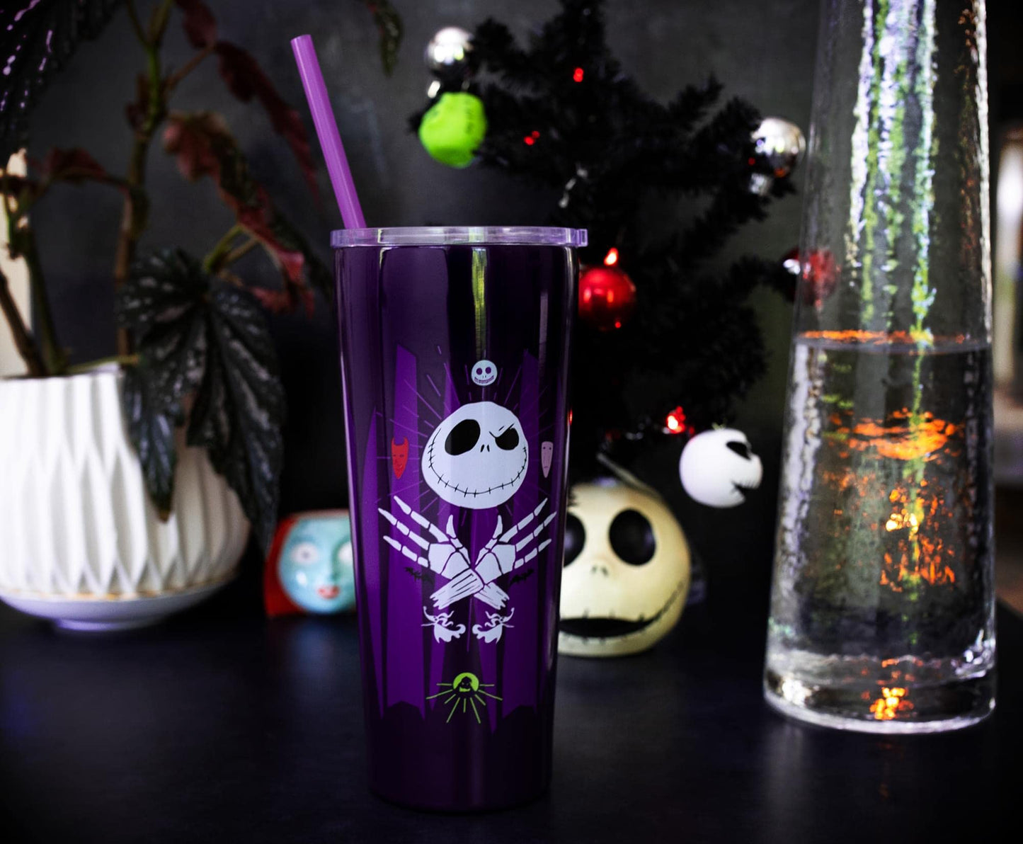 Disney The Nightmare Before Christmas Purple Stainless Steel Travel Tumbler With Lid and Straw | Holds 22 Ounces