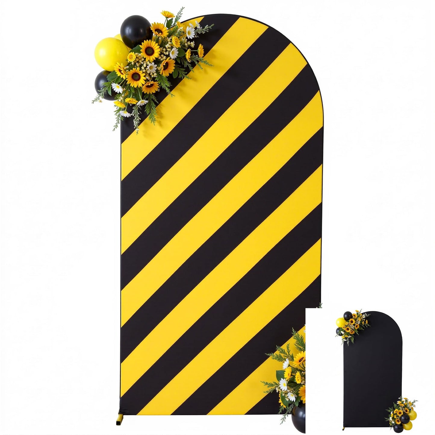 6.6FT Arch Cover Black and Yellow Stripe Bakcdrop Cover Spandex Arch Stand Cover Reversible Striped Arch Backdrop for Baby Shower Birthday Boys Gender Reveal Construction Theme Party Photo Background