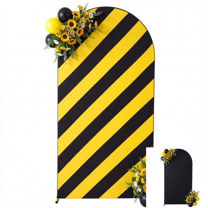 6.6FT Arch Cover Black and Yellow Stripe Bakcdrop Cover Spandex Arch Stand Cover Reversible Striped Arch Backdrop for Baby Shower Birthday Boys Gender Reveal Construction Theme Party Photo Background