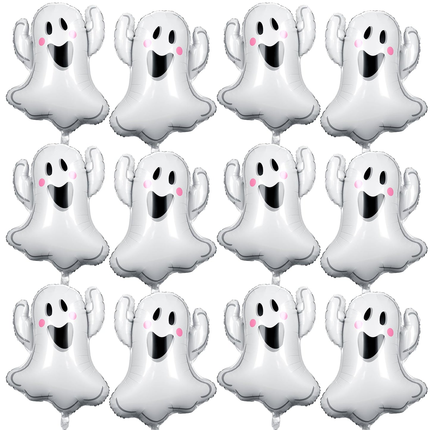 WinnerWhy 12pcs 30 Inch Halloween Ghost Balloons White Ghost Shaped Foil Balloon for Halloween Spooky Themed Birthday Baby Shower Wedding Party Decor Supplies