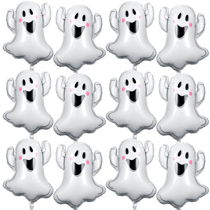 WinnerWhy 12pcs 30 Inch Halloween Ghost Balloons White Ghost Shaped Foil Balloon for Halloween Spooky Themed Birthday Baby Shower Wedding Party Decor Supplies