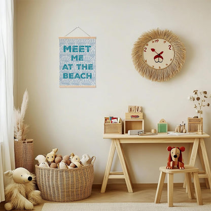 CQM Coastal Cowgirl Beach Room Decor Poster Hanger - Meet Me At The Blach, Aesthetic Seashell Wall Hanging Banner for Bedroom Classroom, Blue Posters Hangers Beach Decor for Girls Room