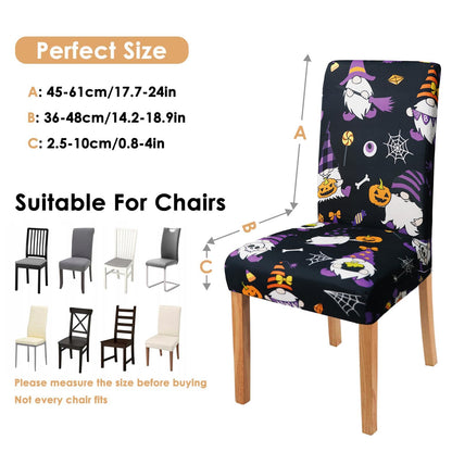 qwpmvhsak Halloween Chair Covers Set of 6, Scary Pumpkin Gnome Dining Chair Protectors, Black Elastic Removable Washable Dining Chair Covers for Halloween Kitchen Restaurant Holiday Decor