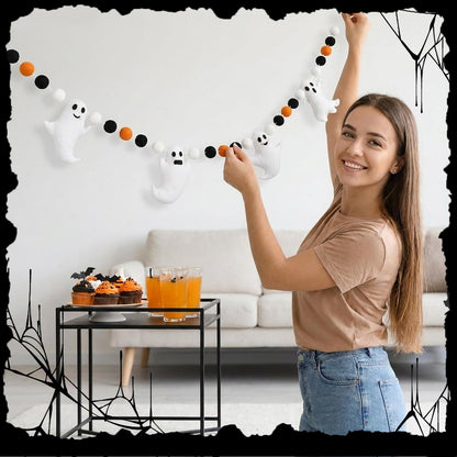 Whaline 6.6 Ft Halloween Theme Banner Different Expressions Cute Ghosts Banner Black White Orange Party Banner Felt Ball Garland for Halloween Haunted Houses Decors Doorways Home Mantel Suppliers