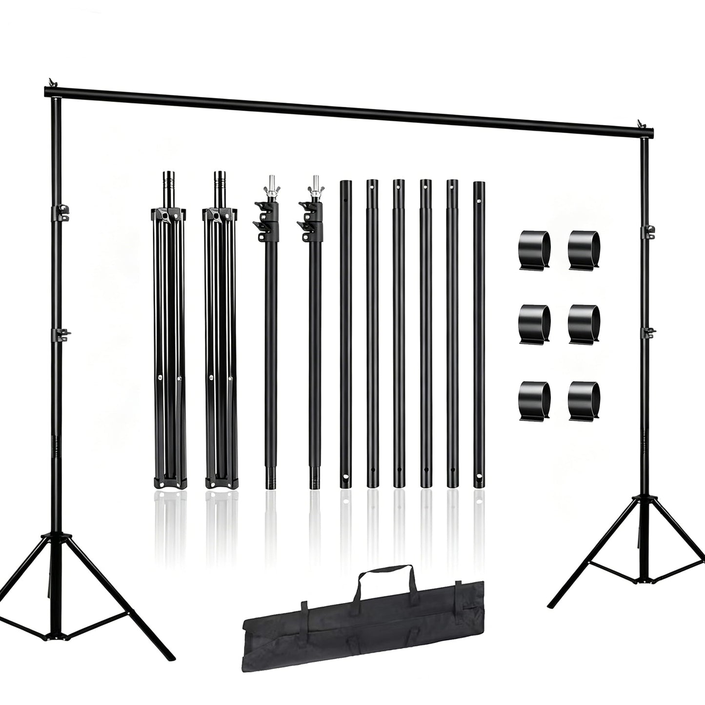 Backdrop Stand 10x7 FT, Adjustable Photography Background Stand for Parties, Photo Video Studio, Portable Photo Booth Kit with Carrying Bag, 6 Backdrop Clamps & 2 Stand Bags