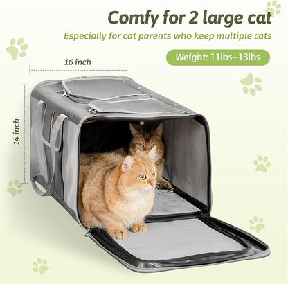 Sedioso Extra Large Cat Carrier for 2 Cats, 24x14x16in Pet Carriers for Cat and Dog Up to 40lbs, All-Sided Large Mesh Cat Carrier with Great Ventilation, Portable Soft Sided Pet Carriers for Traveling
