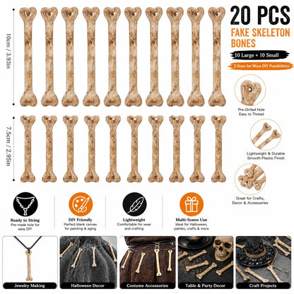 Homoyoyo Fake Bones: 20pcs Skeleton Simulation Bones Plastic Mini Skeleton Charms with Holes for Stringing DIY Crafts Halloween Decoration Small Scene Props Multi-Functional Fake, Two Size 3.93/2.95In
