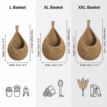 3 Pack Hanging Fruit Basket - Boho Kitchen Wall Decor for Vegetable Onion Potato Storage, Woven Teardrop Organizer - Cotton Rope