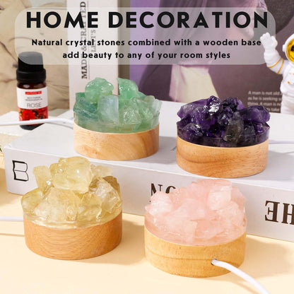 Runyangshi Rose Quartz Night Light with Natural Raw Crystal - USB Pink Glow Mini Lamp for Bedroom, Self-Love, Meditation, Healing Crystal Decor with Wood Base, Gift for Her