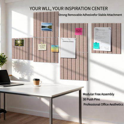 12 Pack Bulletin Boards 48" x 36" Alternative Cork Board for Office,Built-in Storage Device，Large Cork Boards for Walls ， Felt Wall Tiles, Contains Removable Security Stickers and PushPins (V-Beige)