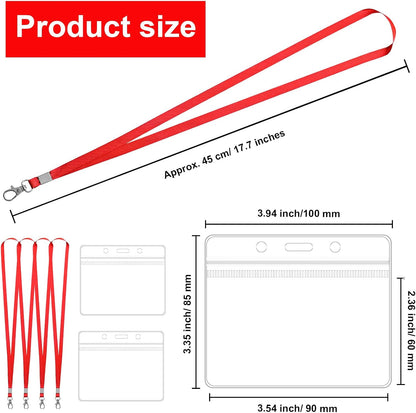 100 Pack Lanyards for ID Badges with Clear Name Tags, Reusable Lanyards Horizontal ID Card Badge Holders Plastic Name Badges for Men Women Kids Business School and Office Supplies (Red)