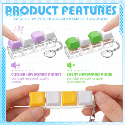 Halloscume 8 Pcs Adult Keyboard Fidget Clicker Toy 4-in-1 Silent and Clicky Keyboard Keychain Cube Mechanical Key Button Clicker Stress Relief Gift for Office School Home to Pass The Time