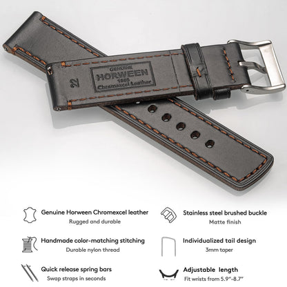 hemsut h Soft Leather Watch Bands for Men, Horween Quick Release Leather Watch Strap Vintage Watch Replacement Wrap of 22mm