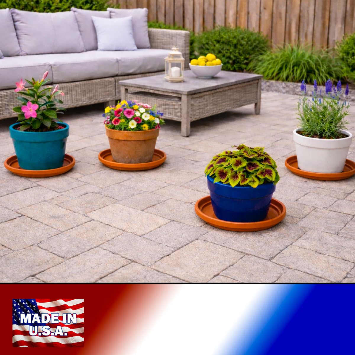 smart spring 10 Inch Plant Pot Tray USA Made – Durable Plastic Flower Pot Saucer – Plant Water Catcher for Indoor Outdoor Garden (6, Classic Terracotta)
