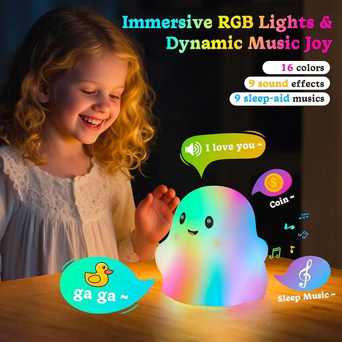 Rechargeable Night Light for Kids - Silicone Lamp with Touch Sensor for Kids Room - LED Squishy Night Light for Baby Nursery with RGB Rainbow Color-Changing/30-Min Timer