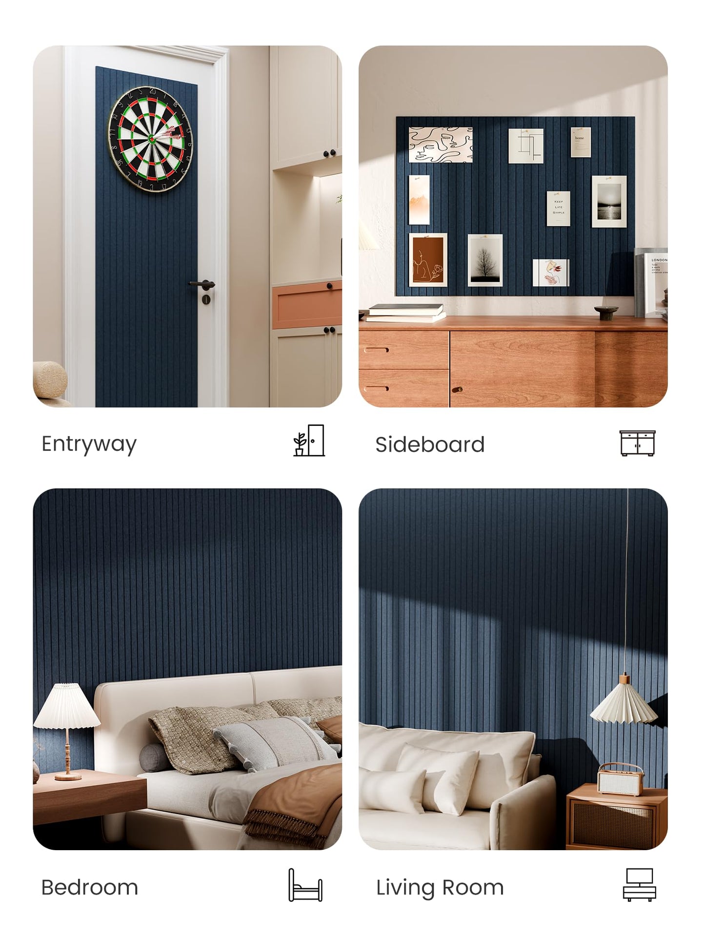 Bumusty Large Cork Board Alternative-48 x 36" Felt Bulletin Board Tiles, with 30 Pushpins, 70 Adhesive Tabs, Fine-Stripe 12-Pack, Cork Boards for Office Push Pin Board Felt Board-Navy Blue