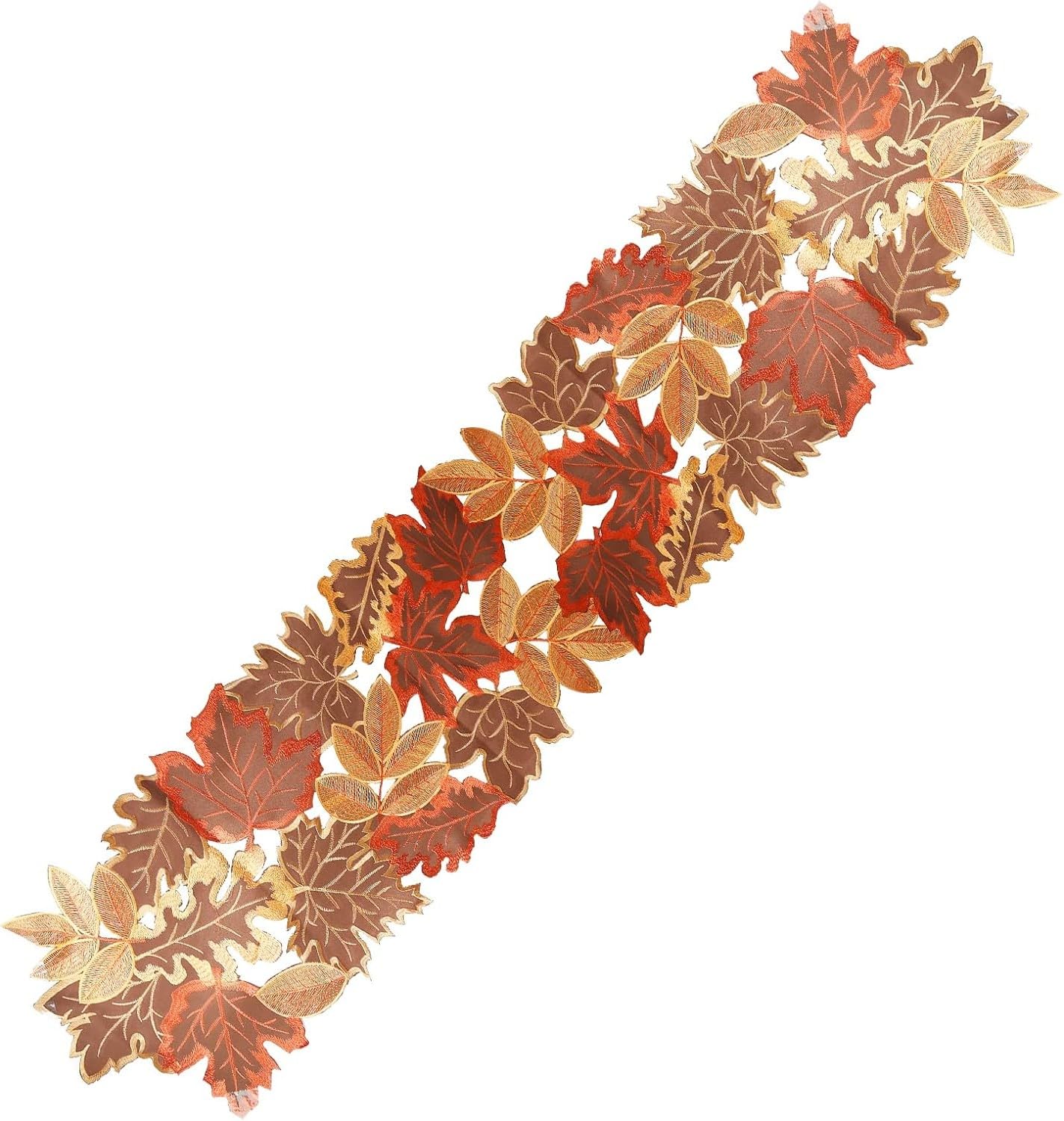 Fall Table Runner Embroidered Leaves Fall Table Cover Autumn Harvest Table Runner for Home Decorations Dining Table Decoration Halloween Thanksgiving Christmas 13”W x 70” L