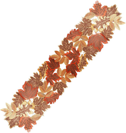Fall Table Runner Embroidered Leaves Fall Table Cover Autumn Harvest Table Runner for Home Decorations Dining Table Decoration Halloween Thanksgiving Christmas 13”W x 70” L