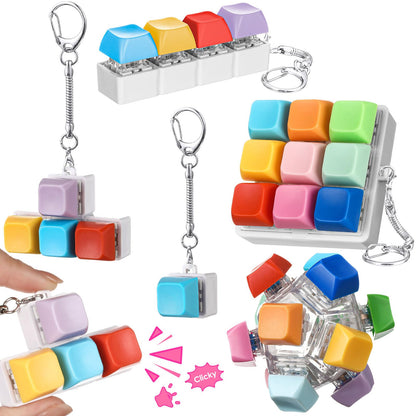 Halloscume 5 Pcs Keyboard Adult Fidget Clicker in 5 Styles Keyboard Fidget Keychain Cube Mechanical Key Button Clicker Stress Relief Gift for Office Home Pass Time(Candy Colors)
