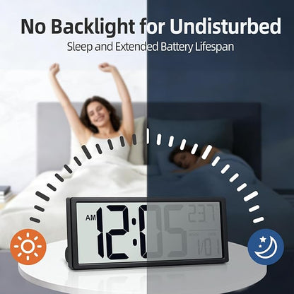 16" Large Digital Wall Clock Battery Operated with Big Display Numbers, Temperature and Date, Auto DST and Alarm, for Office, Classroom, Gym, Bedroom, Living Room