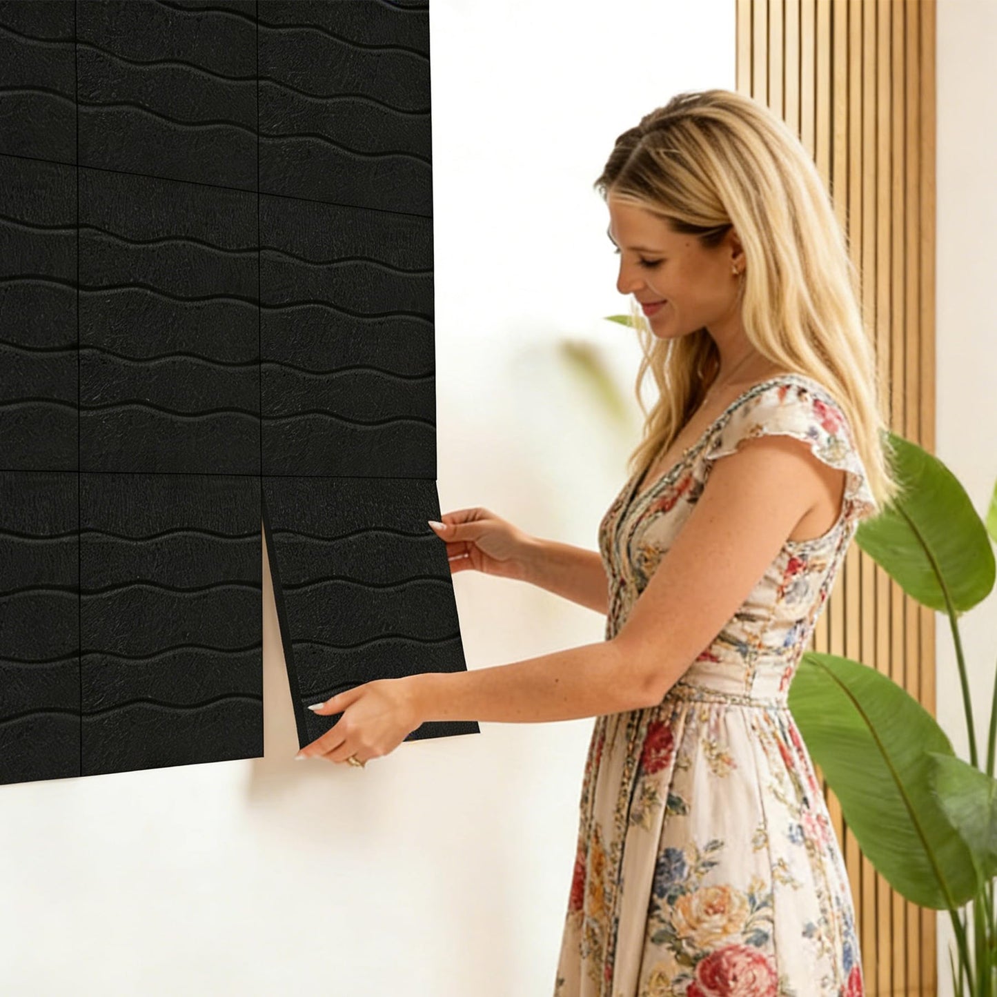 AKONEGE Felt Bulletin Board Tiles 12 Pack, 48" x 36" Cork Board Alternative, DIY Pin Board Wall Tiles for Photo Wall, Vision Board, Dorm Room & Home Office Decor, Stick-On with Adhesive Tabs, Black