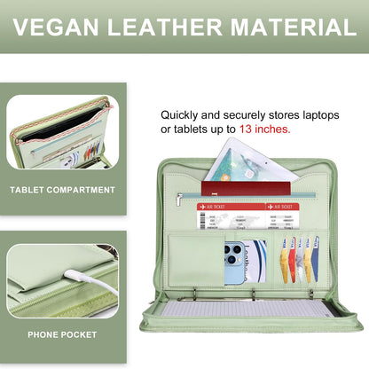 Leathario Portfolio Binder, Includes 10 Sheet Protectors and 3 Notepads, 3-Ring Folder Organizer, A4 Padfolio with Zipper, Vegan Leather Tablet Sleeve, Business Office Conference Clipboards