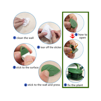 KOCNYDEY 100 Pcs Plant Climbing Wall Fixture Clips Acrylic Self-Adhesive Sticker Plant Fixer Vine Traction Invisible Holder Climbing Plant Green Leaf Vines Hook Fixing Clip Indoor Outdoor Decoration
