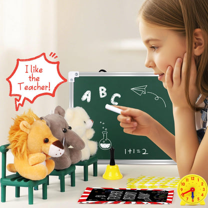 Alritz Pretend Play Teacher Set, School Stuff, Role Play Preschool Learning Activities Classroom Set for Girl Boys Include Dolls, Toy Laptop, Black Board, Birthday Gift 5 6 7 8 9+ Years Old