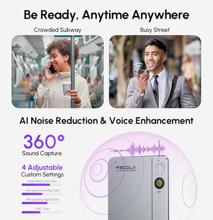AI Voice Recorder, App Control, Transcribe & Summarize with 71 Pro Templates, Deep AI Analysis, Record Anytime Anywhere for Meetings, Work, Lectures, 112 Languages,Grey