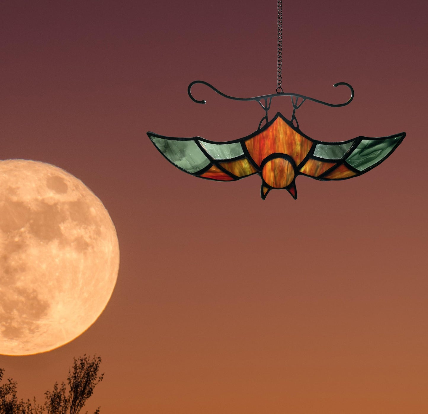 Bat Decor Stained Glass Window Hanging Suncatcher for Window,Halloween Bat Decoration 6.9 inch