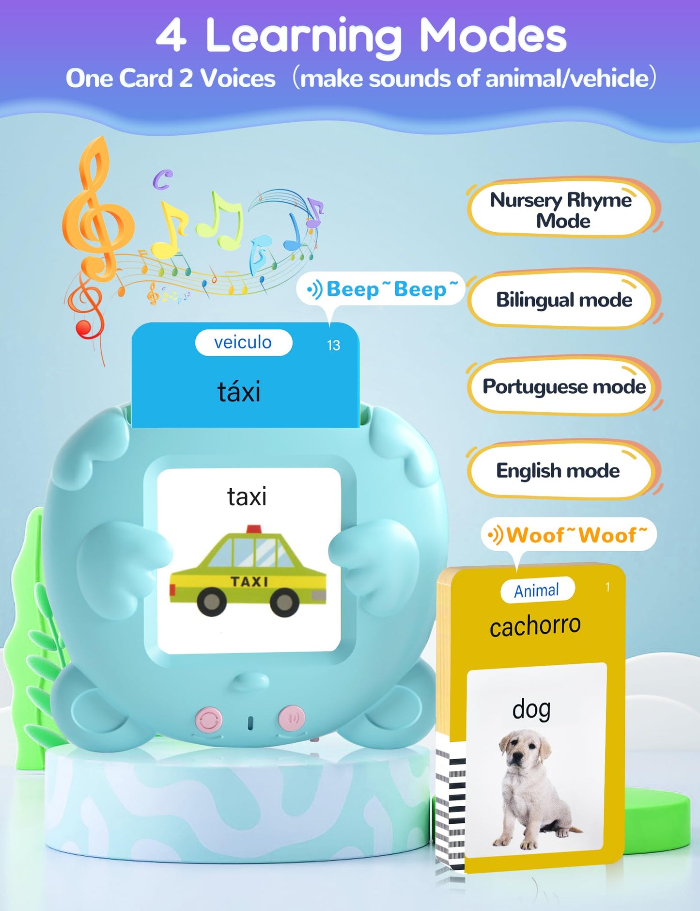 Portuguese and English Talking Flash Cards for Kids, 510 Sight Words Bilingual Learning Toys for Toddlers, Autism Pocket Speech Therapy Toys, Brazilian Português Vocabulary Educational Flashcards