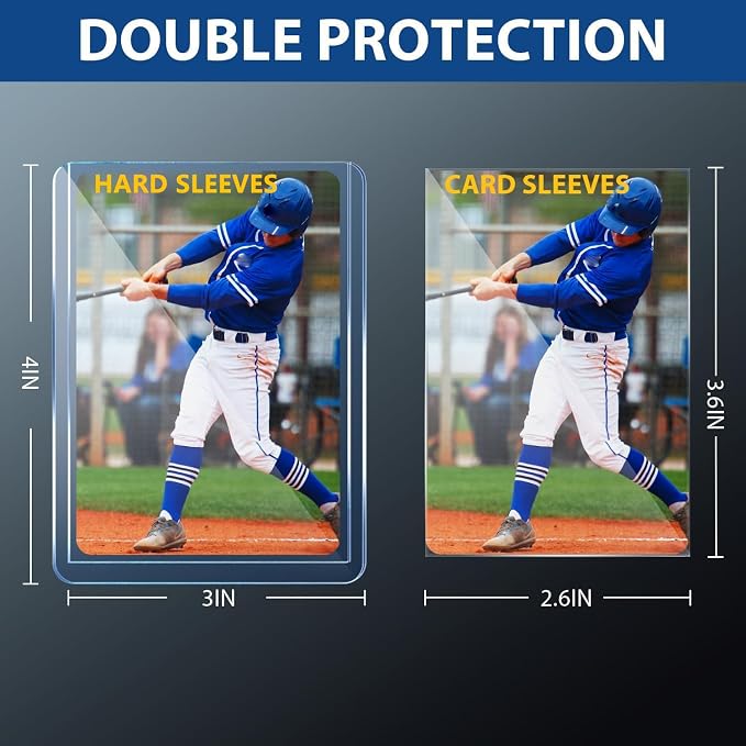 400 Hard Plastic Card Sleeves, Premium Baseball Card Protectors, 3"x 4" Trading Cards Sleeves, Sports Game Cards Holder Top Cases (200 Hard Sleeve + 200 Soft Sleeve)