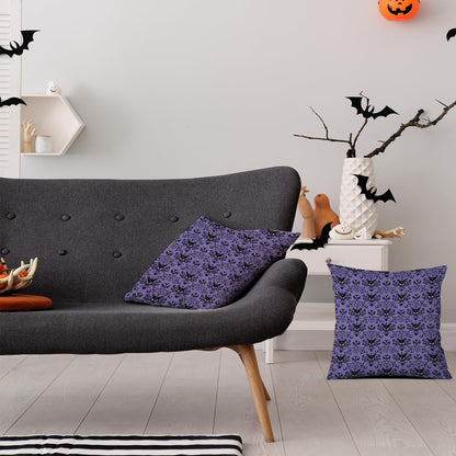 Horror Halloween Decorative Throw Pillow Cover 20x20 Inch Set of 2,Haunted Ghosts Mansion Decor Mystic Skull Spooky Grinning Farmhouse Outdoor Purple Pillowcase for Home Bed Living Room