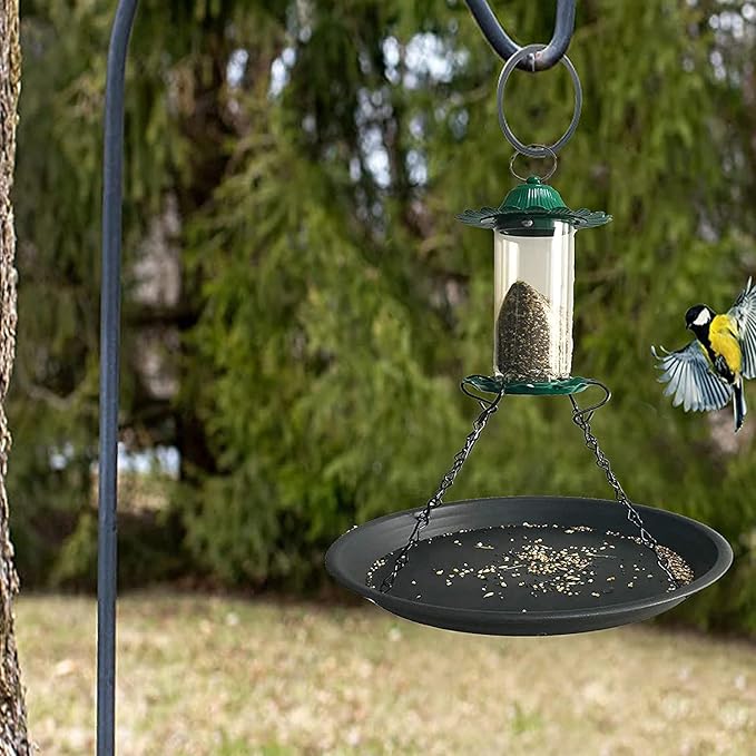 Large Hanging Bird Feeder Platform Seed Tray, Outdoor Garden Decoration for Wild Backyard Attracting Birds Works Great for catching Seed and Husk. （ Black ）