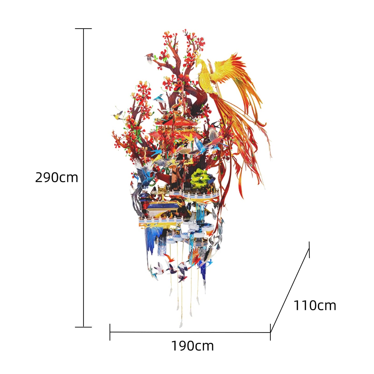 MU 3D Metal Puzzle Magic Fire Phoenix, Birds' Praise to Phoenix Metal Model Kits Building, Lighting Ancient Chinese Palace with Bracket DIY Miniature Building, Birthday Housewasrming Gift Home Decor
